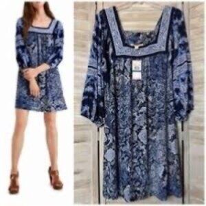 Michael Kors Navy Blue and White Paisley Print Knit Tunic Dress